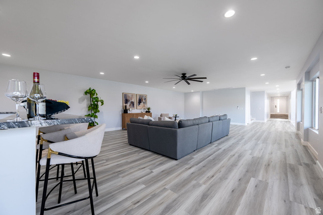 476 Spring Drive Toquerville, UT 84774 - Photo 26 of 95 Living area with light wood-style flooring, a ceiling fan, and recessed lighting