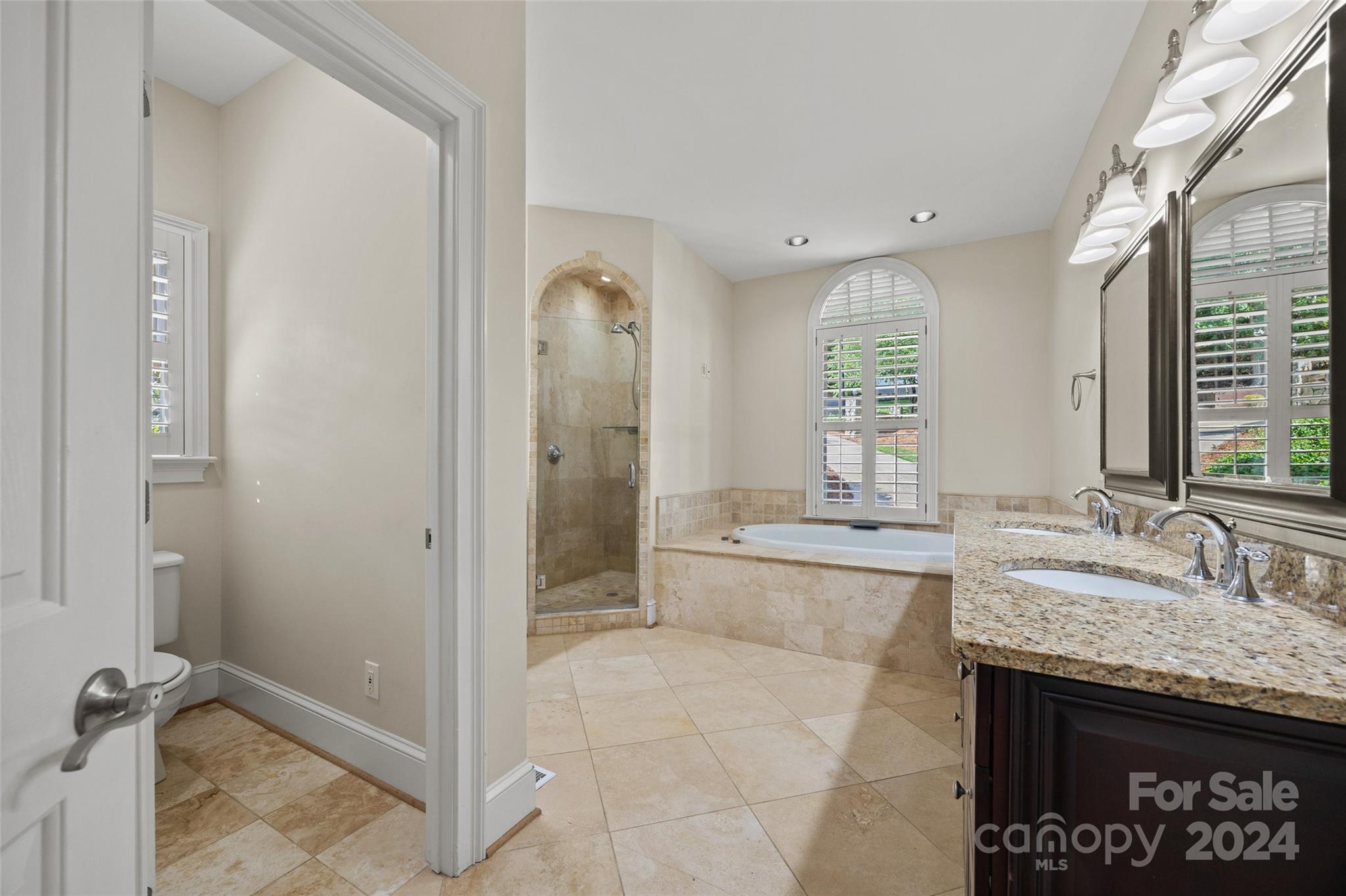 16201 Crest Cove Road Charlotte, NC 28278 - Photo 15 of 48 a bathroom with a granite countertop sink a toilet and shower
