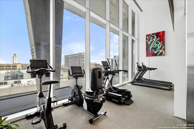 a view of a room with gym equipment