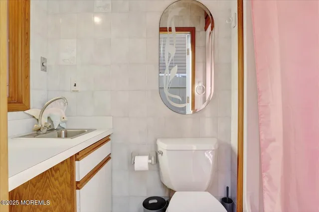 a bathroom with a toilet a sink and a mirror