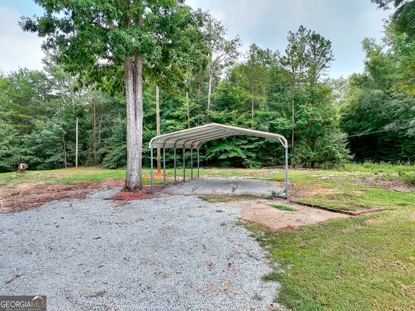 a view of backyard with small cabin