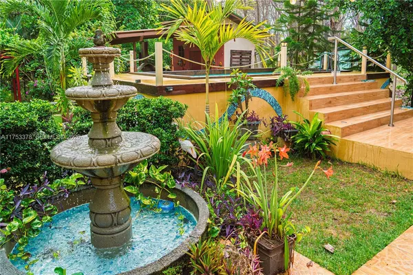 a garden with trees