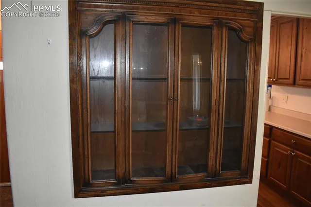 a bathroom with a glass door