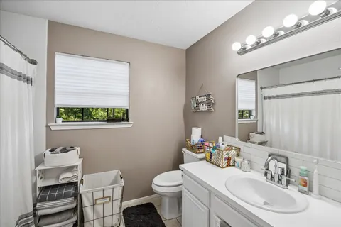 a bathroom with a toilet a sink and a mirror