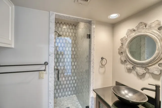 a view of a room with a large window