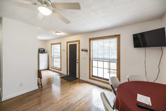 a view of a bathroom with a glass door