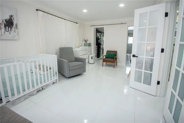 a view of a hallway with workspace