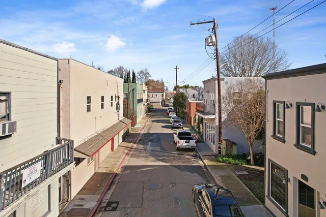 a view of a storage room with racks
