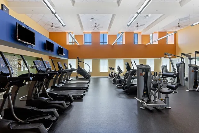 a view of a room with gym equipment
