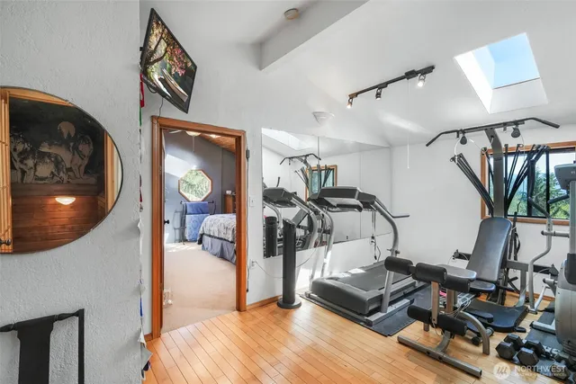 a view of a room with gym equipment