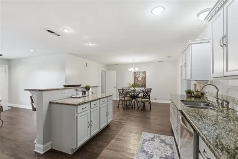 a kitchen with lots of counter top space