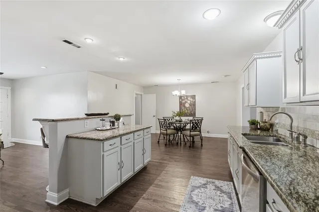 a kitchen with lots of counter top space