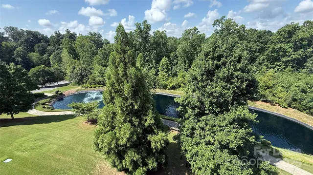 a view of a garden with houses