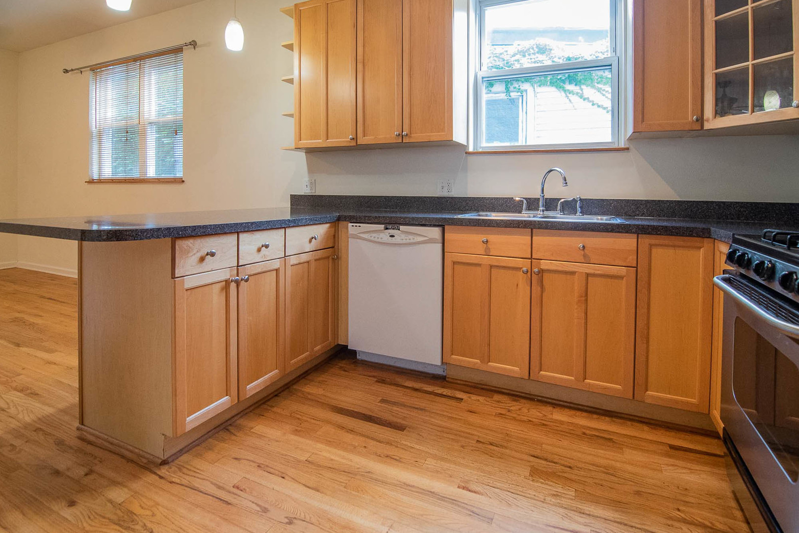 905 North Racine Avenue, Unit 2 Chicago, IL 60642 - Photo 7 of 26 a kitchen with stainless steel appliances granite countertop a sink stove and cabinets