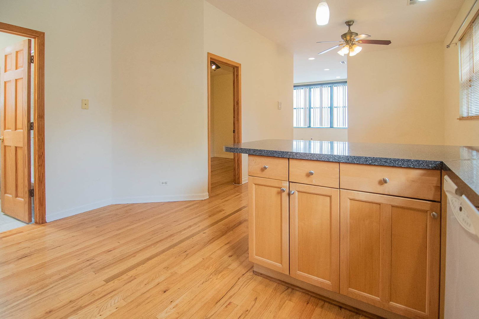 905 North Racine Avenue, Unit 2 Chicago, IL 60642 - Photo 8 of 26 a view of a kitchen with wooden floor and cabinets