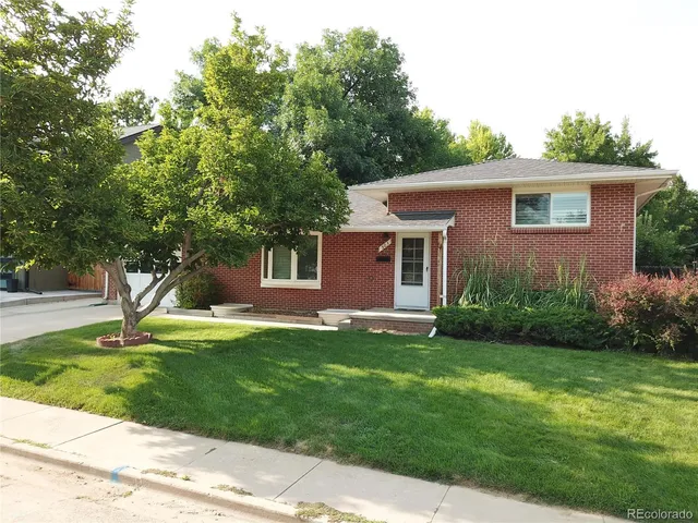 a view of a yard in front of a house with plants and large tree