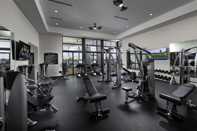 a view of a room with gym equipment
