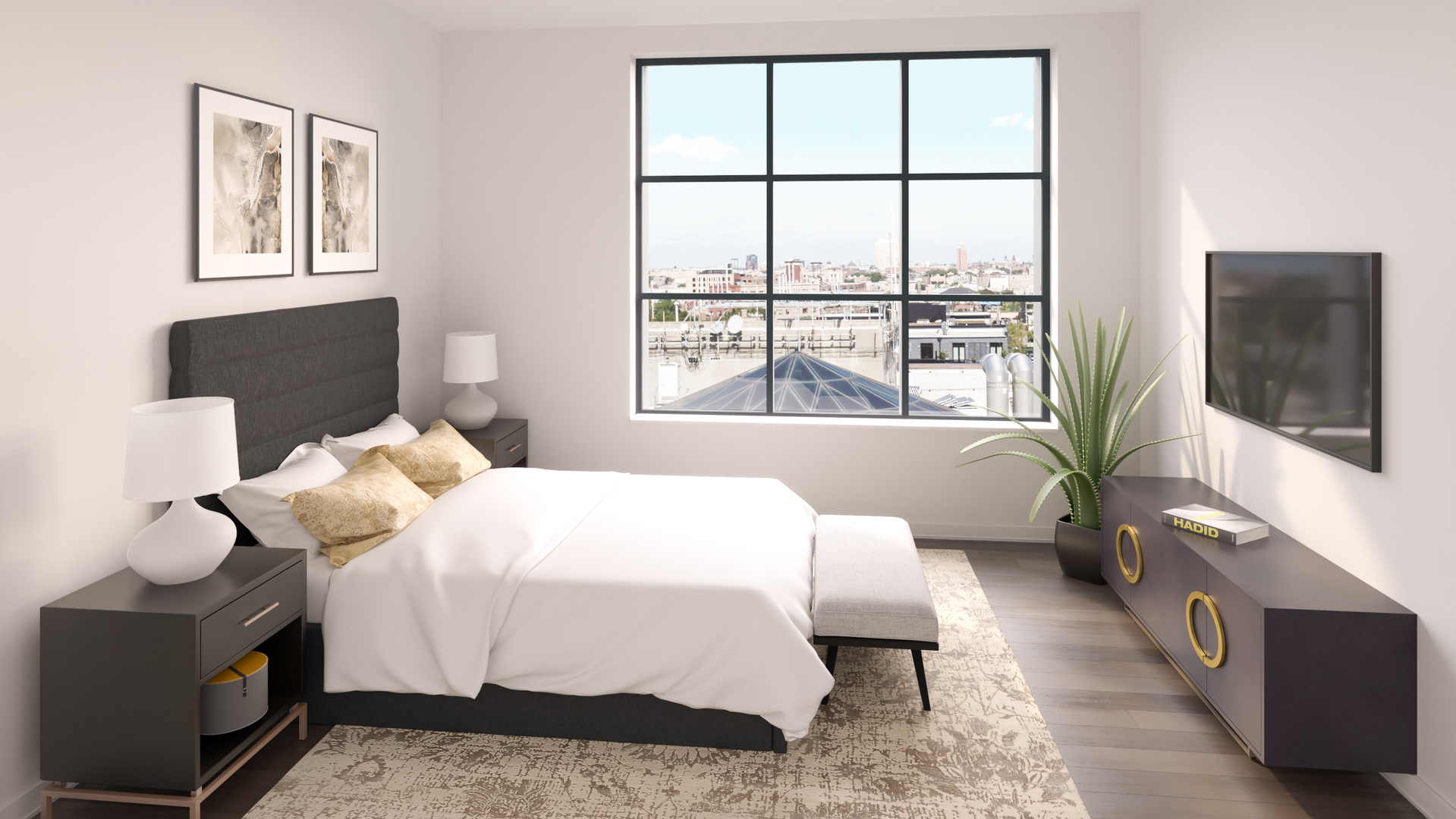 1400 West Monroe Street, Unit 5D Chicago, IL 60607 - Photo 14 of 17 a bedroom with a bed wooden floor and window