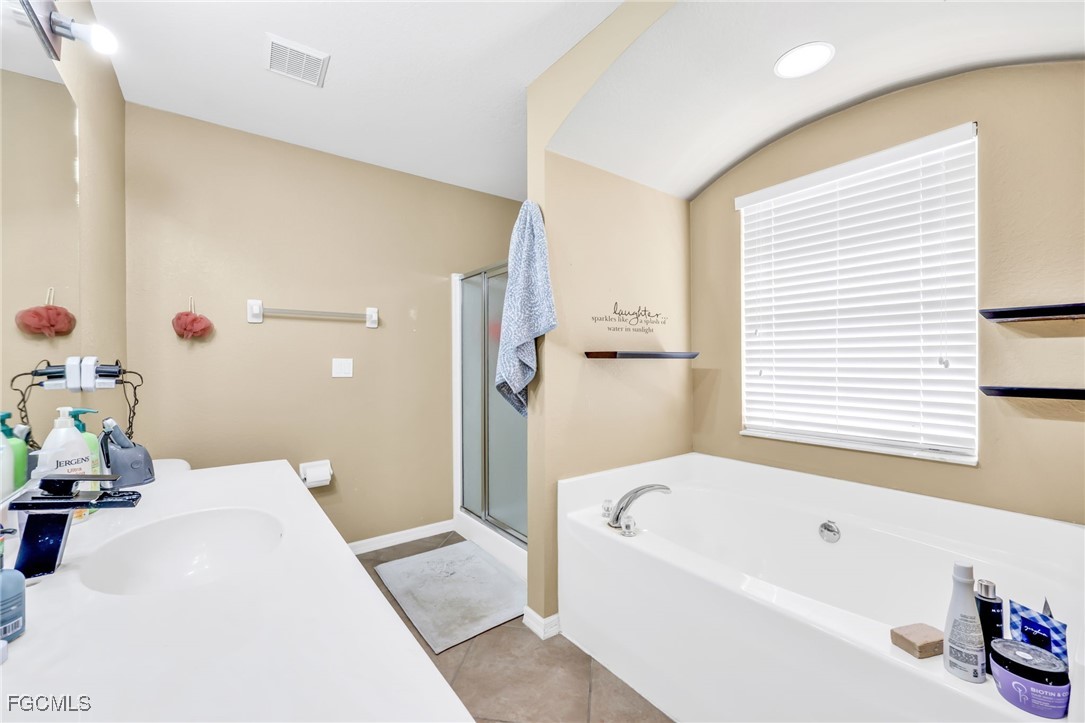 14067 Danpark Loop Fort Myers, FL 33912 - Photo 25 of 41 a bathroom with a tub a sink and a large mirror