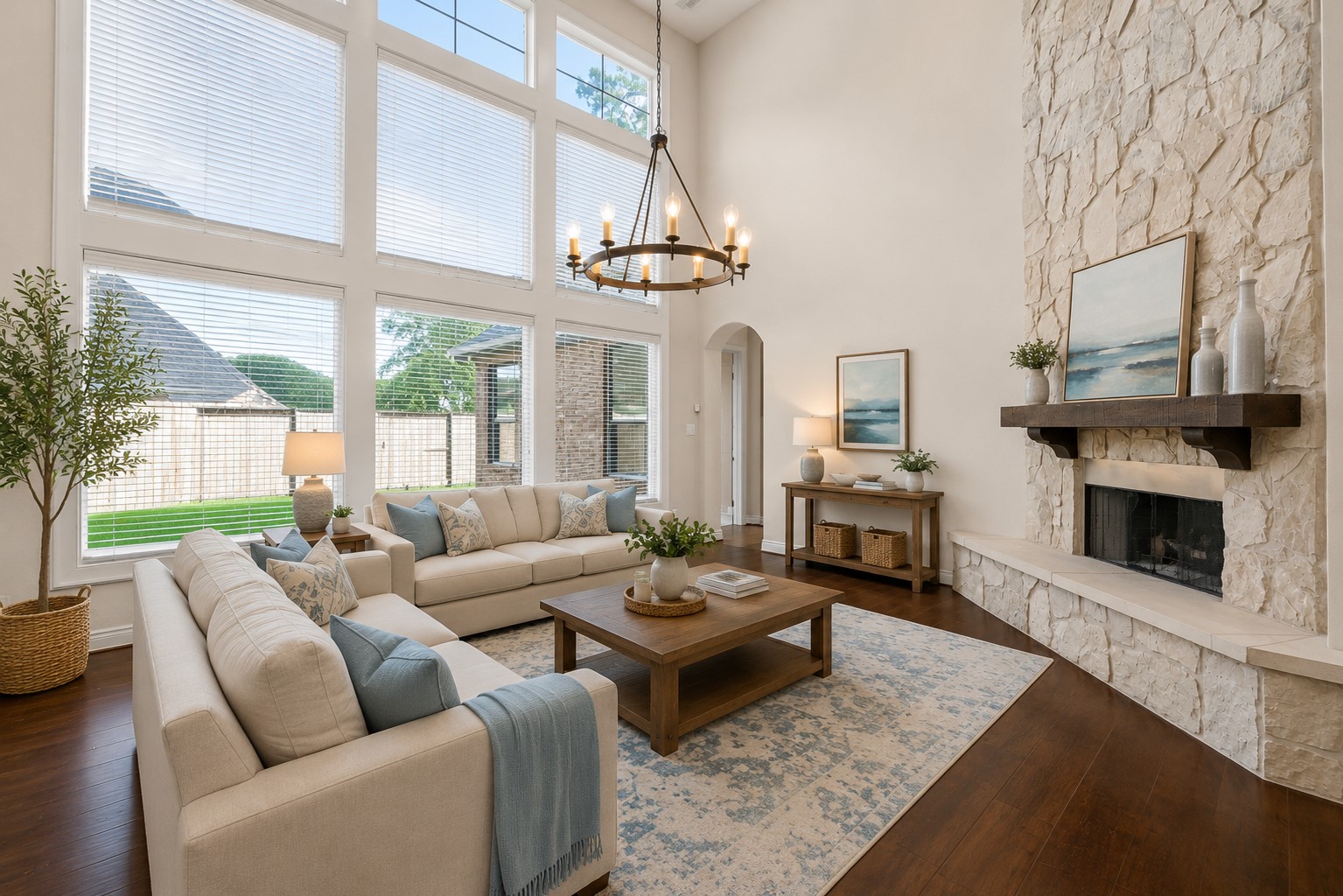 4315 Sanctuary Halls Spring, TX 77388 - Photo 14 of 50 a living room with furniture a fireplace and a floor to ceiling window