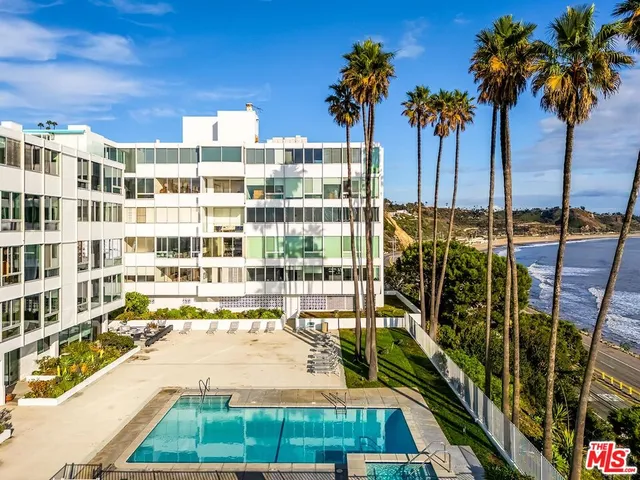 a ocean view with palm trees