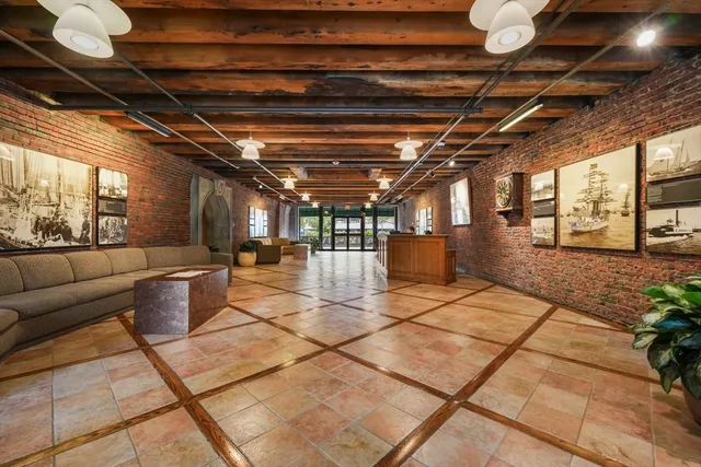 a view of a building with brick walls