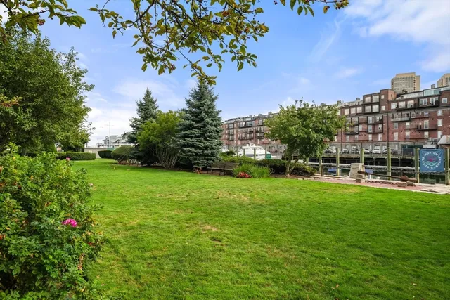 a view of a building with a garden