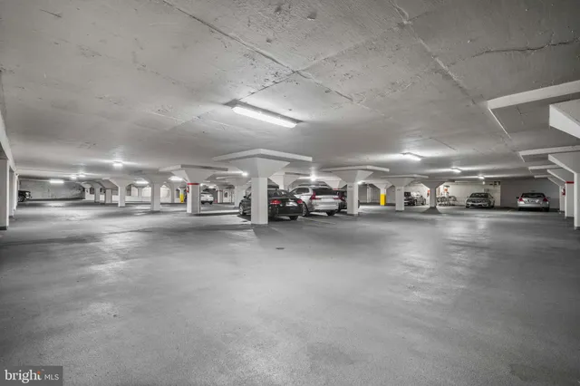 a view of a car park in a garage