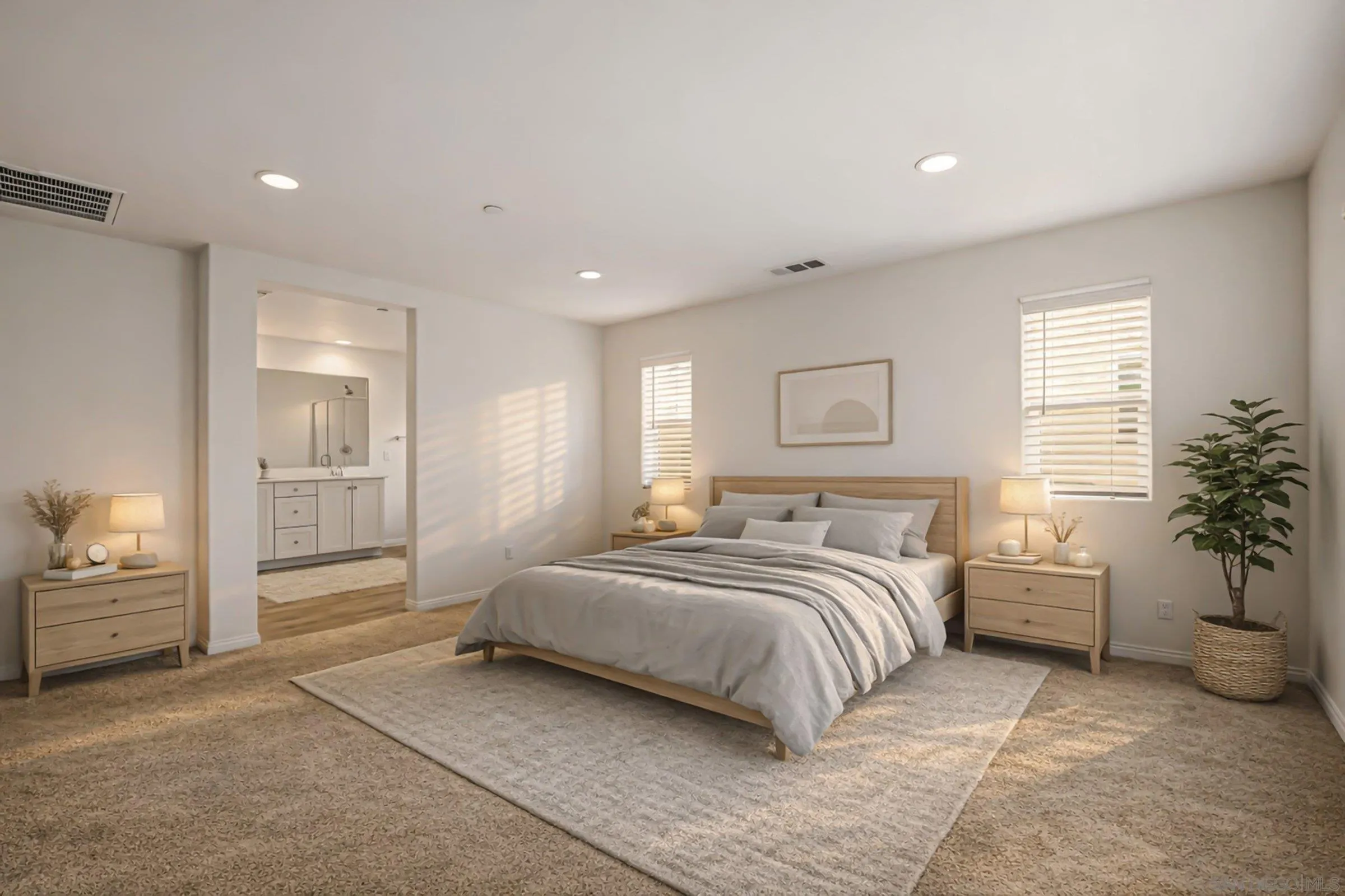 5429 Meridian Place Bonsall, CA 92003 - Photo 17 of 31 a bedroom with a large bed and potted plant