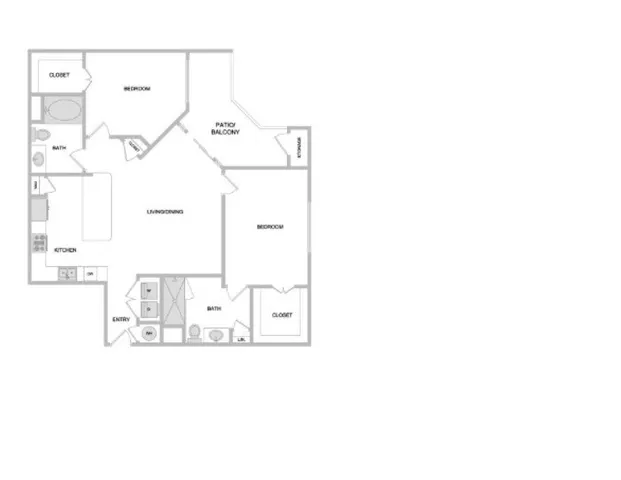 a bedroom with bed and a chandelier