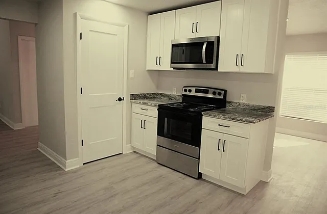 a bathroom with a bathtub