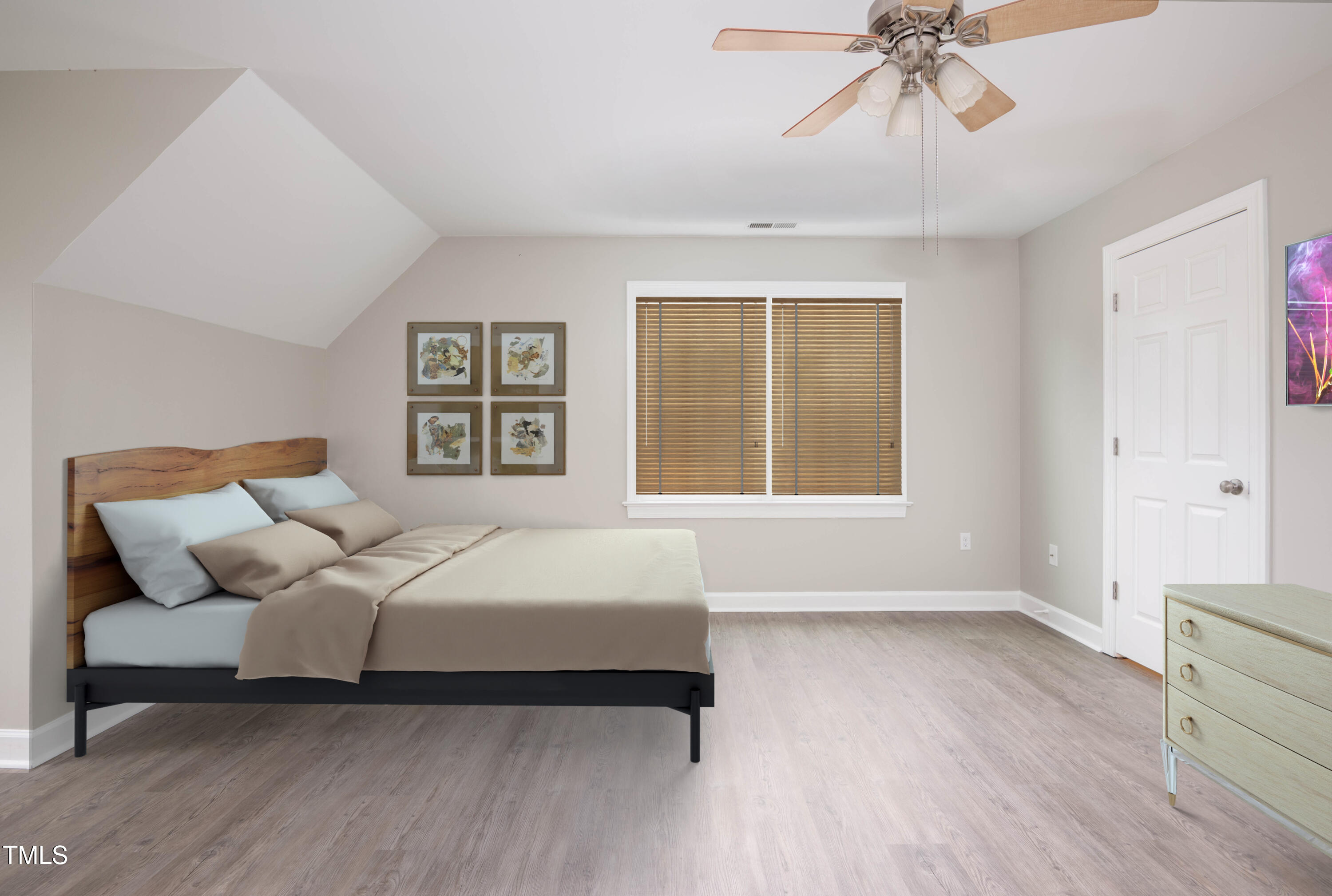 4222 Rogers Road Durham, NC 27703 - Photo 53 of 84 a bedroom with a bed and a chandelier