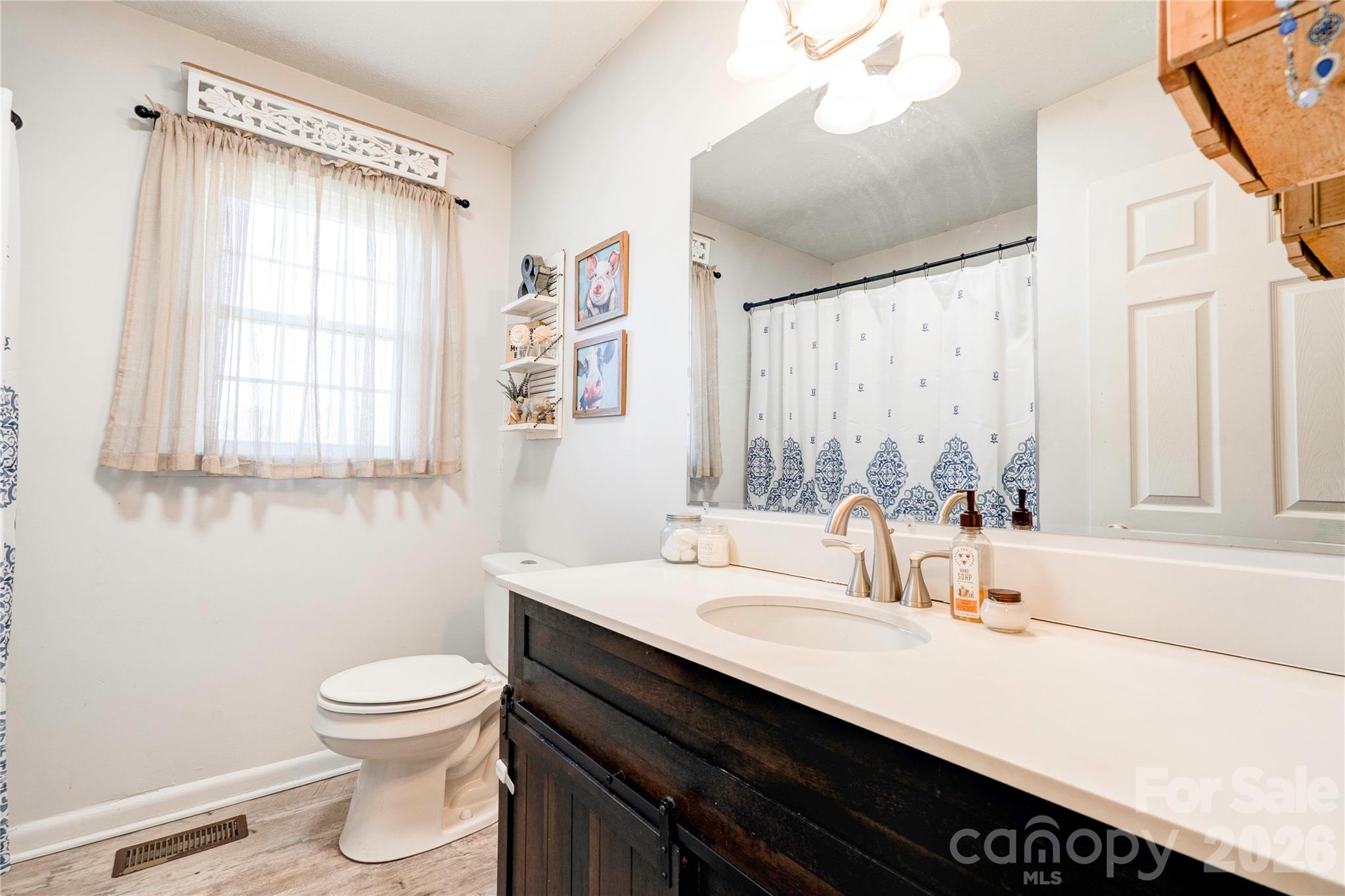 2106 South Post Road Shelby, NC 28152 - Photo 16 of 26 a bathroom with a sink a toilet and a window