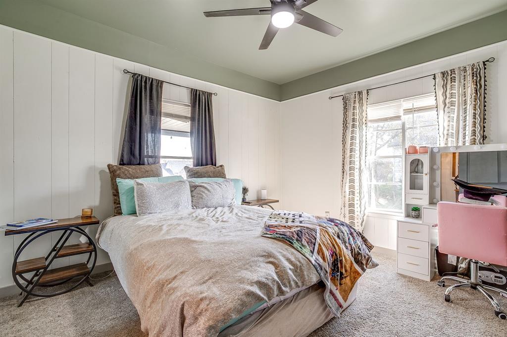 610 North Mesquite Hico, TX 76457 - Photo 20 of 34 Bedroom with ceiling fan, carpet floors, and an office area