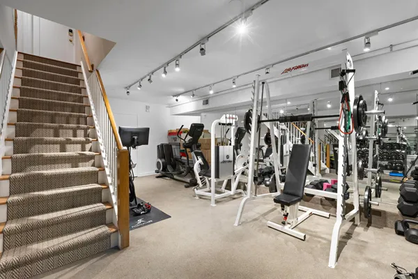 a view of a room with gym equipment