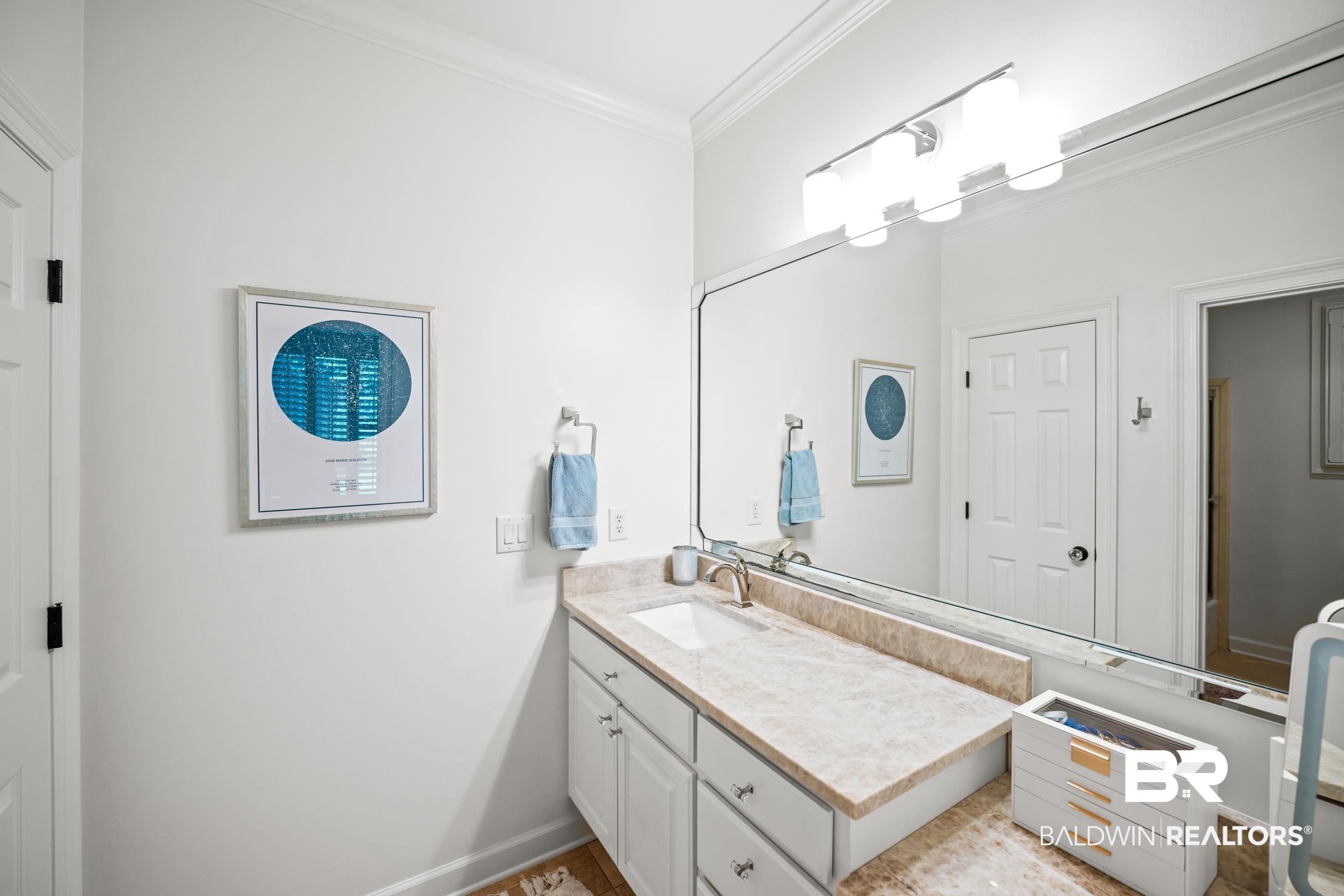 115 Sandy Ford Road Fairhope, AL 36532 - Photo 41 of 47 Bathroom with ornamental molding and vanity