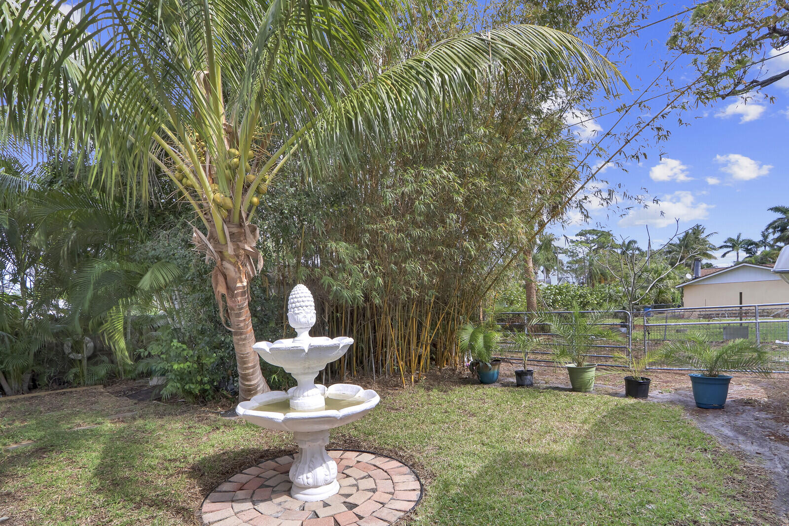 503 North Perry Avenue Jupiter, FL 33458 - Photo 13 of 44 a view of a backyard with table and chairs potted plants and a palm tree