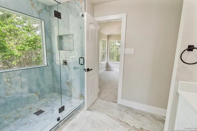 a bathroom with a shower
