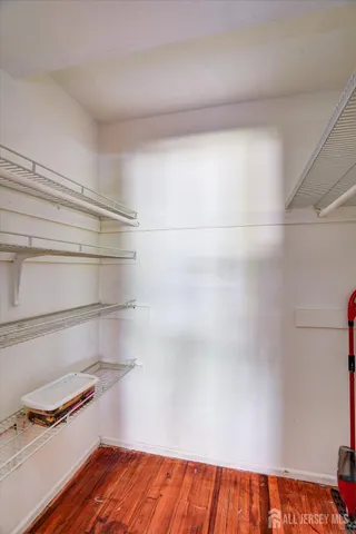 a view of walk in closet with empty racks