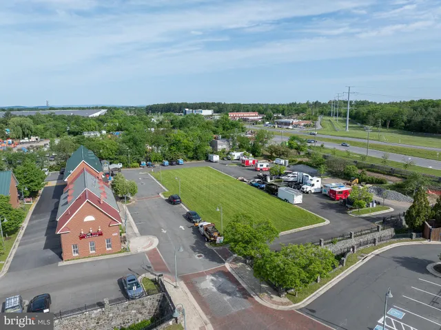 an aerial view of a house with garden