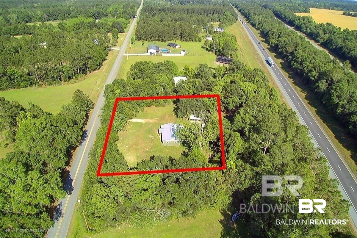 29397 Loper Road Loxley, AL 36551 - Photo 6 of 22 Overview of rural landscape with property parcel outlined and extensive farmland