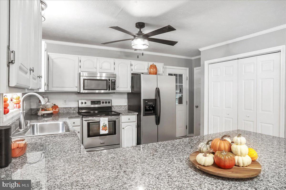 2726 Cave Ridge Road Mount Jackson, VA 22842 - Photo 9 of 39 a kitchen with stainless steel appliances granite countertop a stove refrigerator and cabinets