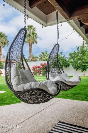 a view of a park with large trees