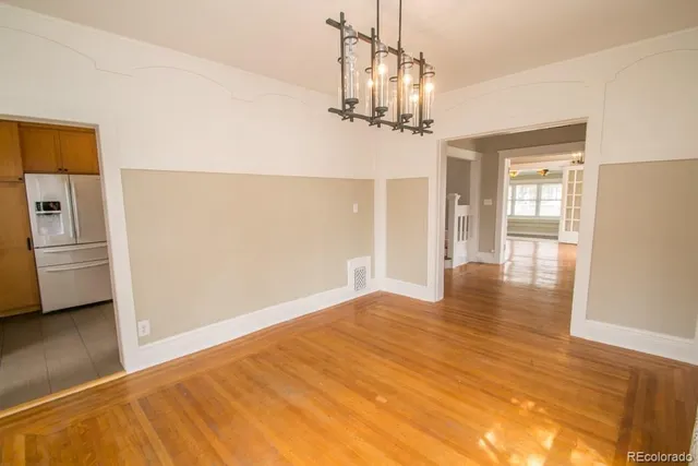 a view of a livingroom with a chandelier