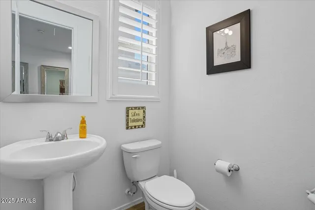 a bathroom with a toilet a sink and mirror