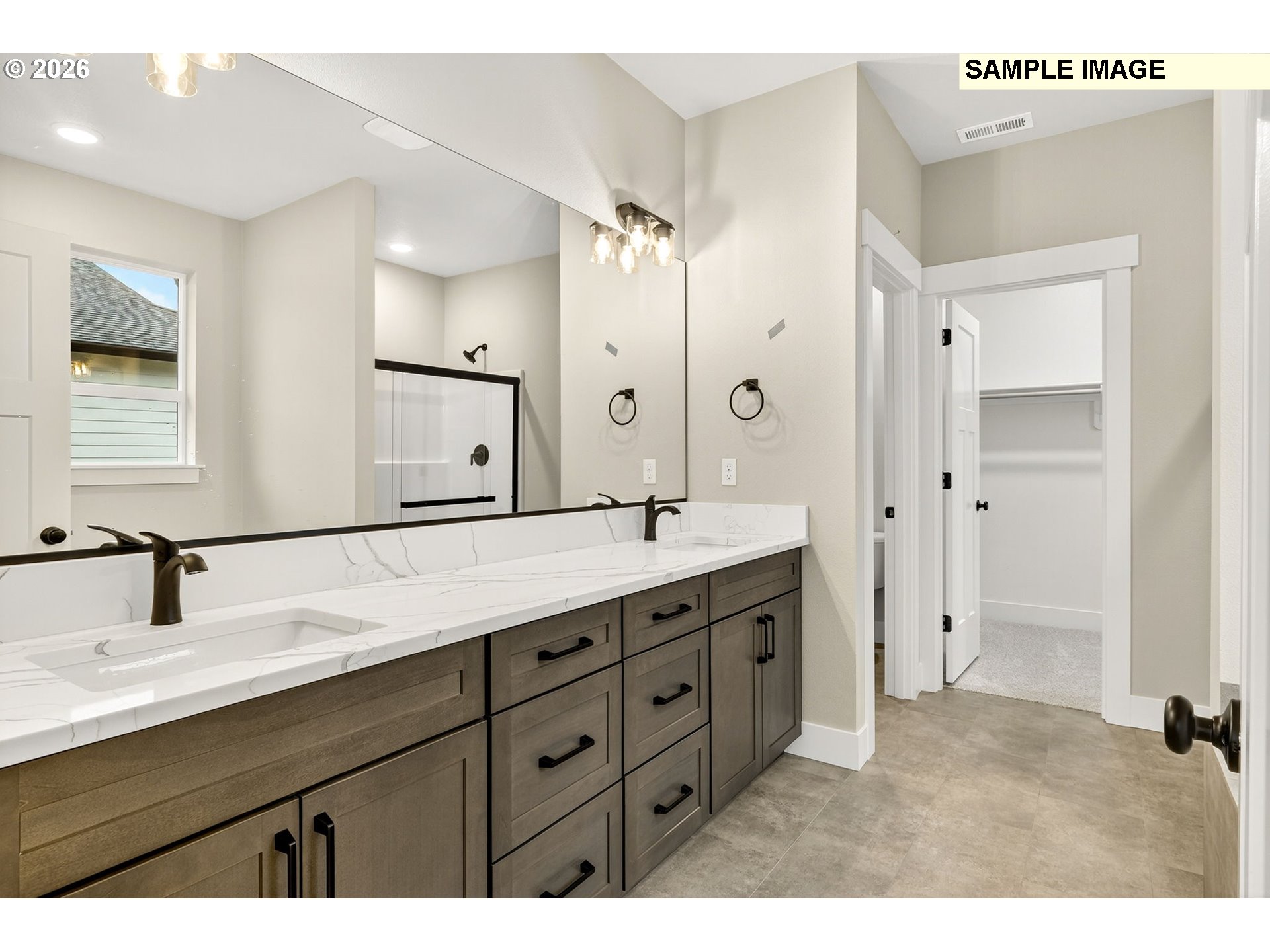 3352 Northeast Sweetwater Road, Unit 80 Estacada, OR 97023 - Photo 24 of 48 a bathroom with a granite countertop sink mirror and double