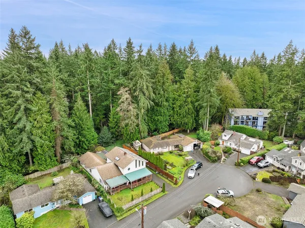 aerial view of a house with outdoor space