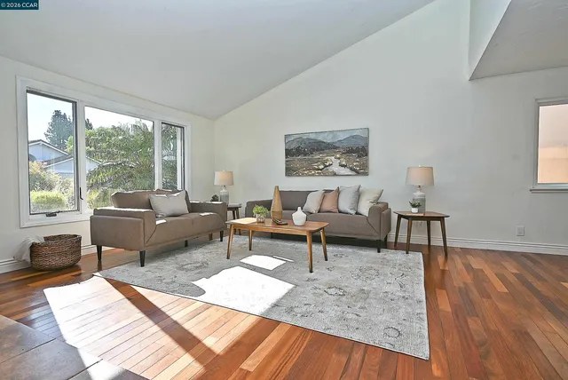 a living room with furniture and a rug