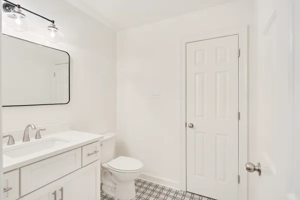 a view of a park with large trees