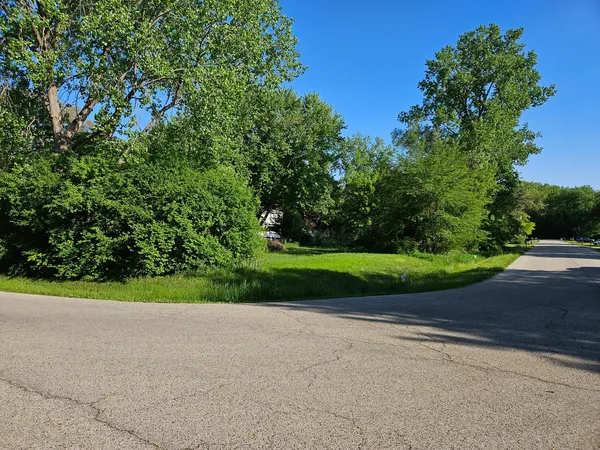 a view of a garden with a building in the background